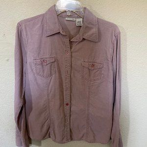 St John's Bay Button Down Shirt Woman's M Medium Pink Long Sleeve